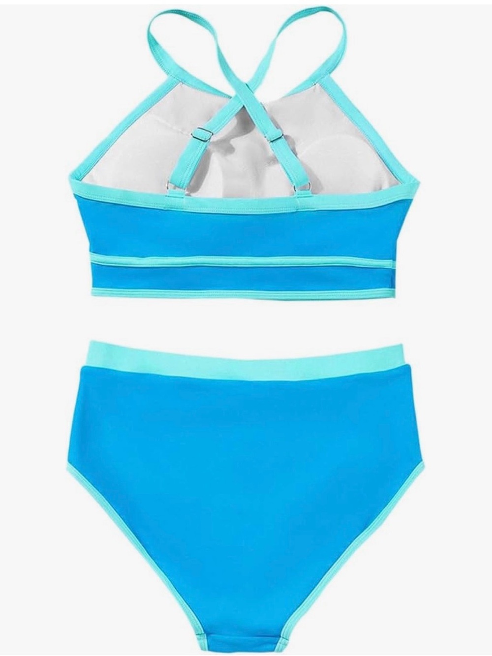 Women’s Crisscross Round Neck High Waisted Color Block Swimsuit 2 Piece NWOT - Picture 3 of 5